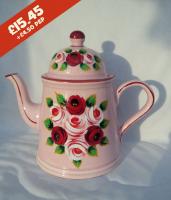 Teapot - Pink - hand-painted with traditional canal rose designs.
